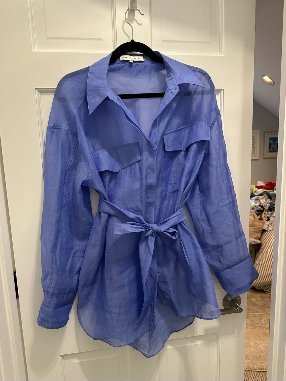 English Factory Sheer Button-Up Shirt in Periwinkle - Anthropologie